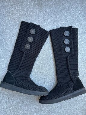 UGG Women’s Black Knit Button Tall Boots